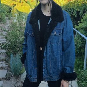 denim jacket with black faux fur
